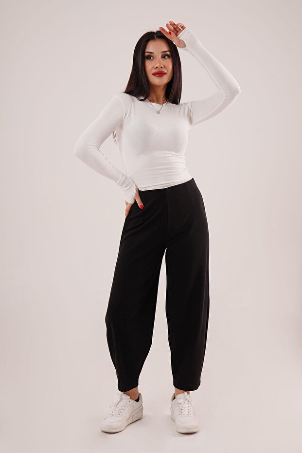 Knitted Crepe Black Trousers