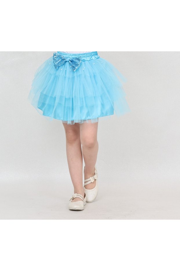 Girl's Elastic Waist Pearl Detailed Bow Tulle Flared Tutu Skirt 23 April 29 October 10 November show