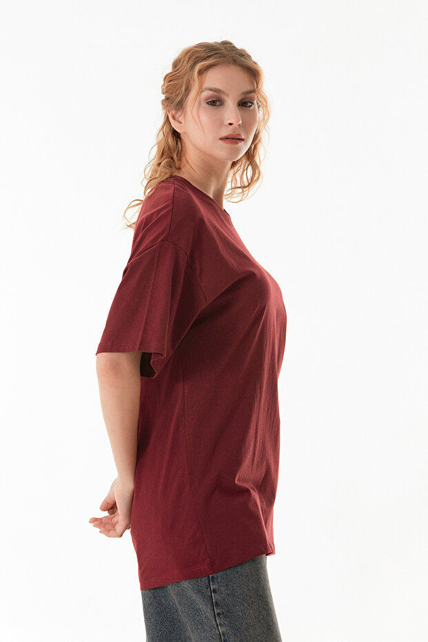 Basic Oversize Bisiklet Yaka Tişört - 5