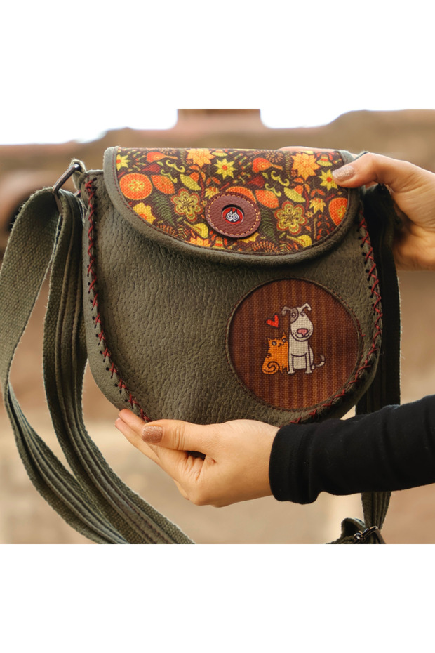 Cat and Dog Cross Braided Handbag Ethnic Bohemian Style - Green