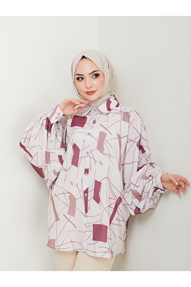 Jesica Print Shirt - Standard Size, Long Sleeve, 2502 Burgundy