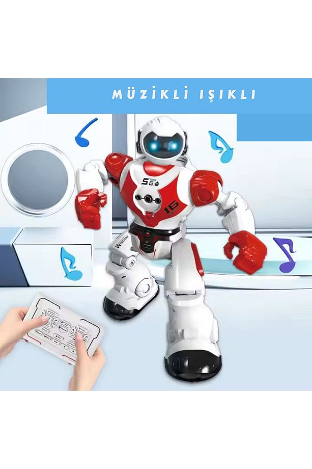 16 Fonksiyonlu Şarjlı Uzaktan Kumandalı Akıllı Robot Sesli Işıklı Programlama Dans Moonwalk Robot - 1