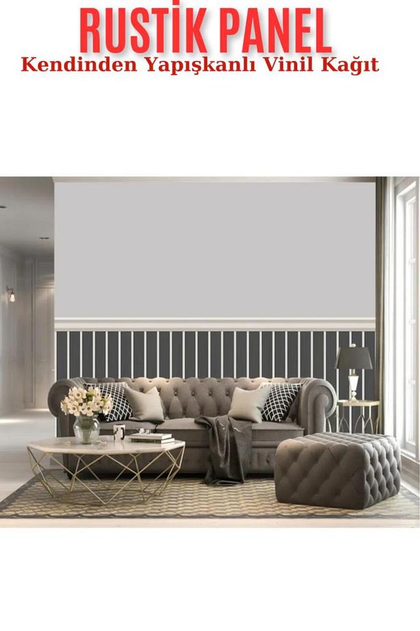 70cmx100cm 1Adet Rustik Model Antrasit Yapışkanlı Vinil Duvar Kağıdı Çıta Lambiri Panel Desenli - 4