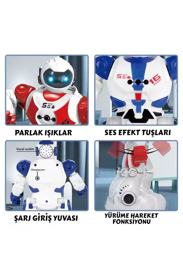16 Fonksiyonlu Şarjlı Uzaktan Kumandalı Akıllı Robot Sesli Işıklı Programlama Dans Moonwalk Robot - 5