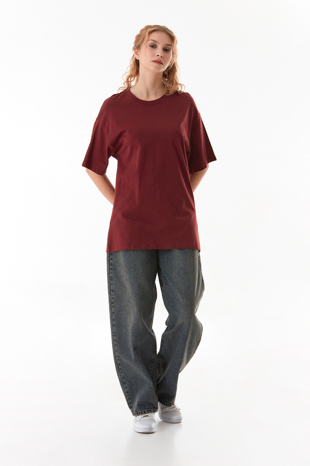 Basic Oversize Bisiklet Yaka Tişört - 6