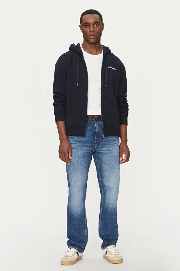 Erkek Bej Pamuklu Kapüşonlu Lacivert Eşofman Üstü - 2