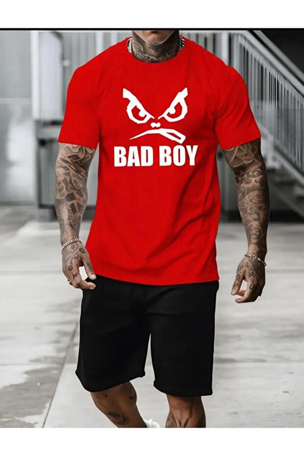 Bad Boy Printed T-Shirt - Red Black Top and Short Set