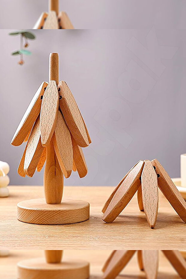 Bamboo Trivet Set of 4 - Practical Folding, Wooden Coasters - 3