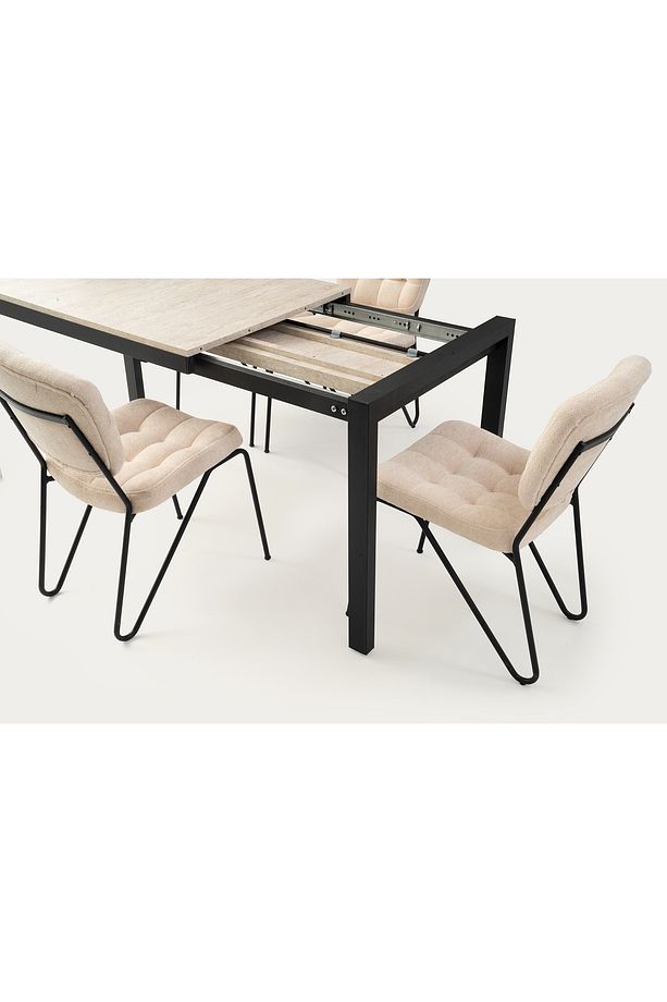 Tuğra Sidon Desen Açılır 80X70 Masa 4 Kişilik Babyface Kumaş Metal Ay Sandalye Masa Takımı - 2