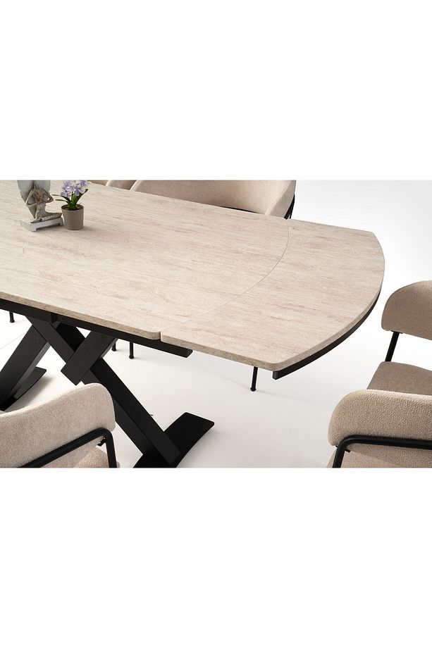 Still Marmo Highgloss Açılır 130X80 Masa 4 Kişilik Babyface Krom Ayak Neşe Sandalye Masa Takımı - 4