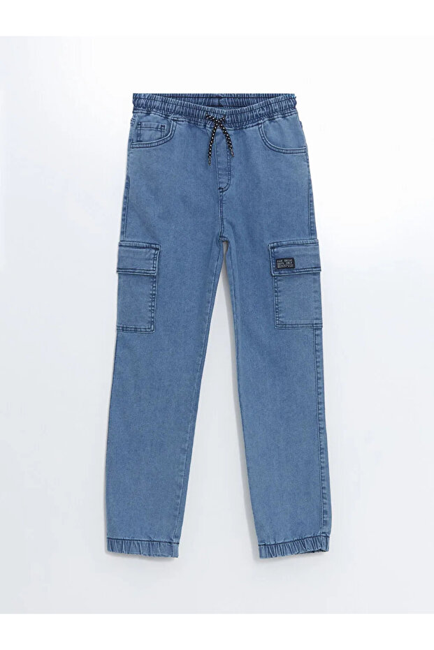 Lc Wai̇ki̇ki̇ Lcw Kids Medium Indigo Elastic Waist Boys Cargo Jean Pants