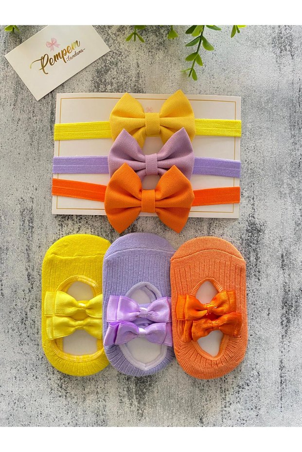 Baby girl ballet flats socks bow tie headband set bandana sock set