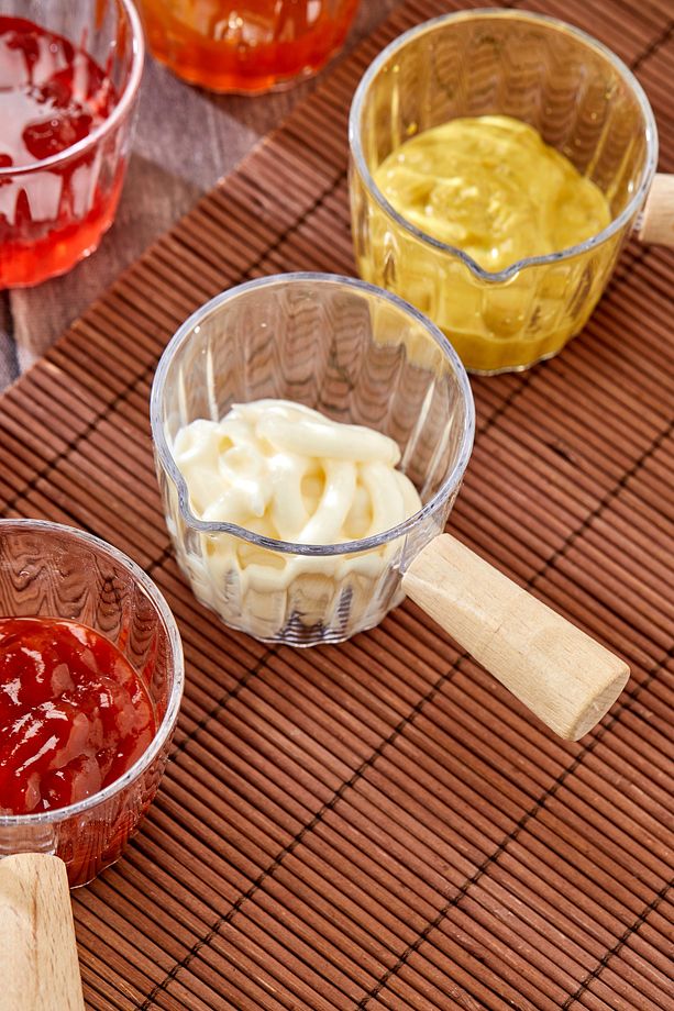 4'lü Ahşap Saplı Mika Reçellik Sosluk Sofra Sunum Kahvaltı Seti - Ahşap Saplı Sunumluk 80 ml - 6