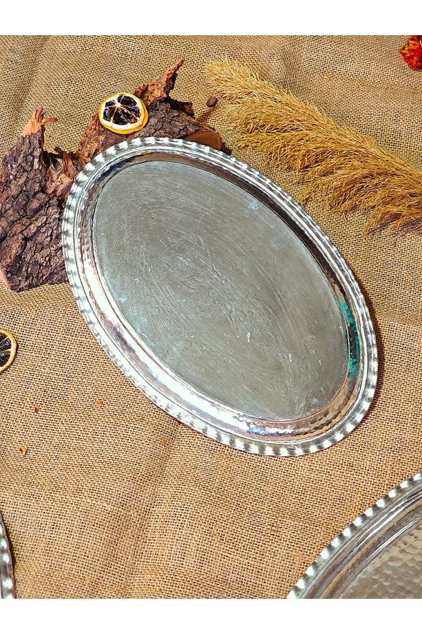 Bakır El Yapımı Oval Tepsi 34 cm - 3