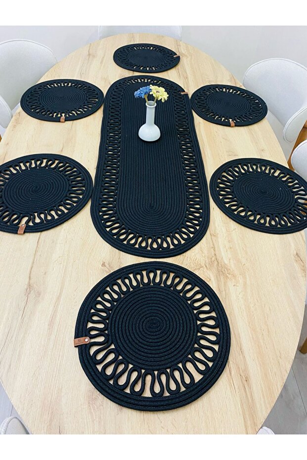 Beyzam Home, Jute, American Service Set, 6 Supla, 1 Runner, Plate Mat, Supla Set, Lux Sınum