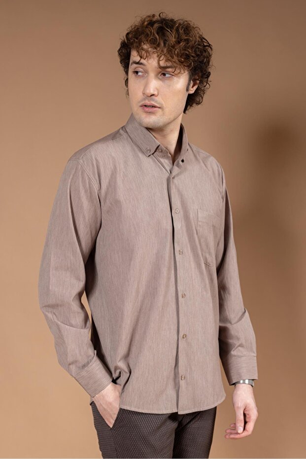 Men's Long Sleeve Classic Regular Fit Plain Natural Cotton Dad Shirt 8180