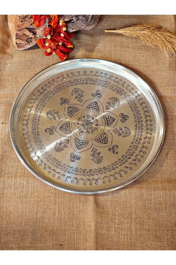 Bakır Nakışlı Tepsi 45 cm - 4