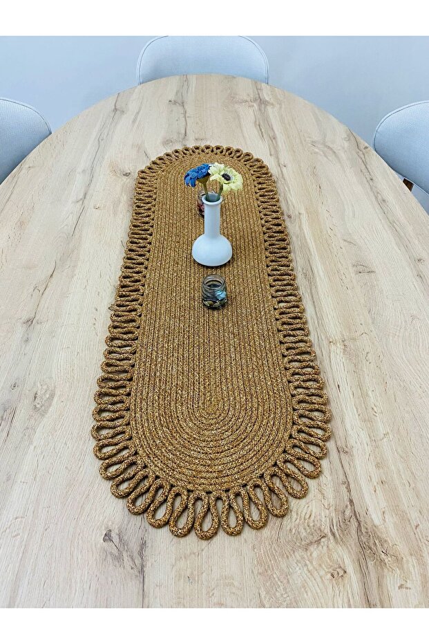 Dekoratif,mutfak,yemek Masası, Jüt Dokuma Dalgalı Runner Salyangoz Runner 33x90 - 1