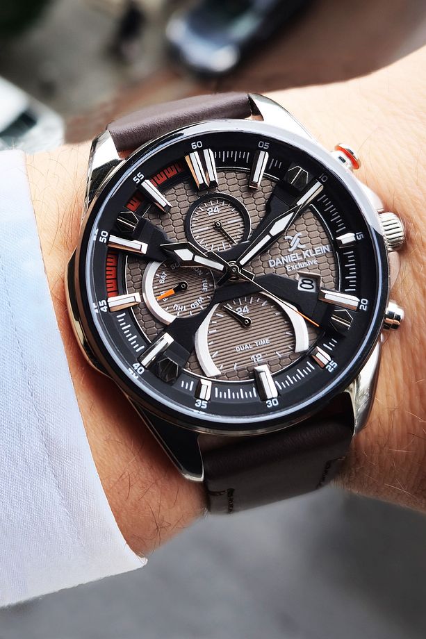 Exclusive Multi Fonksiyonel Takvim, Gün, 12/24 Saat, Dual Time Su Geçirmez Deri Erkek Kol Saati - 1