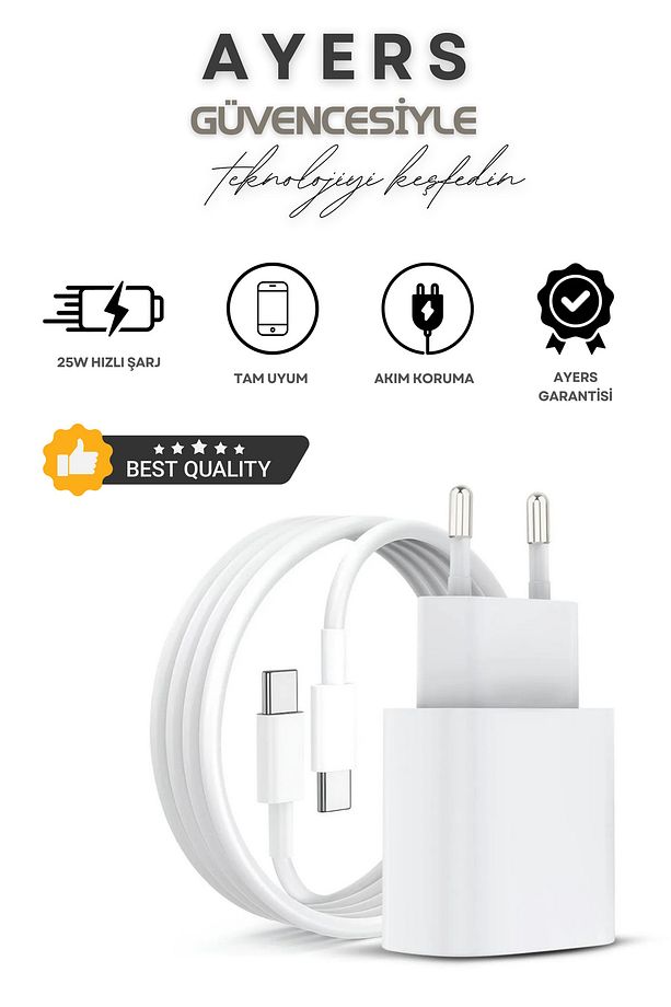 Yeni Nesil 25W Hızlı Şarj Seti Adaptor + Type C Kablosu iPhone 15 16 Samsung Realme Vb. Uyumlu - 1
