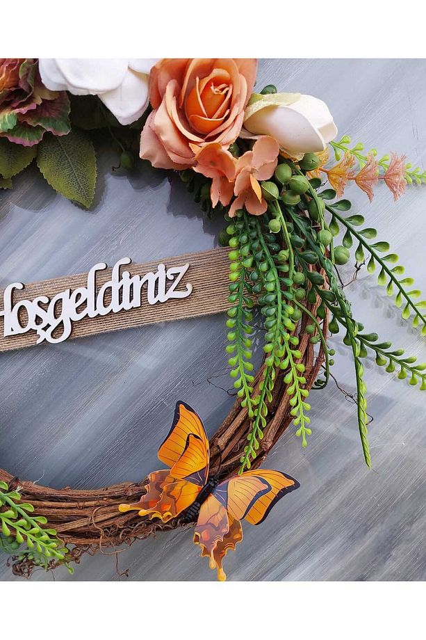 Manolyalı Turuncu Kapı Süsü 35 Cm, Kapı Çelenk, Çelenk, Kapı Süsü, Ev Dekor, Kapı Dekor, Yapay Çiçek - 4