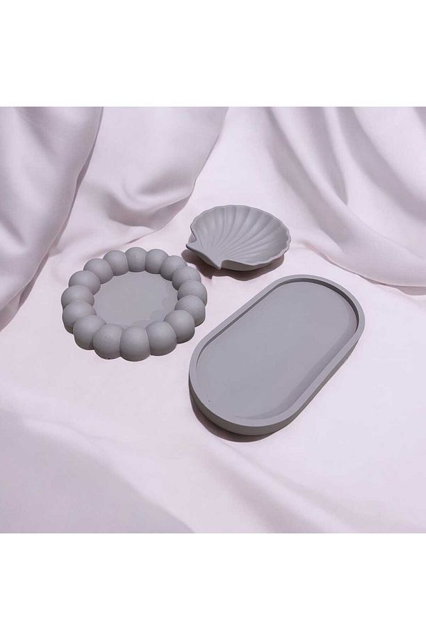 Premium Özel Bej Bubble Tabak Sunum Tepsi Istiridye Set Takılık Süslük %100 Doğal Taş Tozu - 2