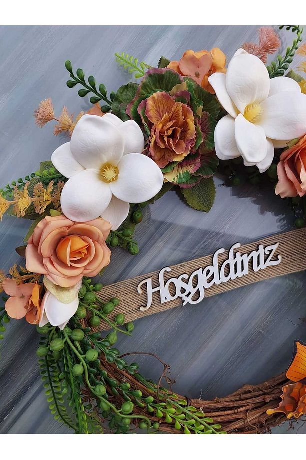 Manolyalı Turuncu Kapı Süsü 35 Cm, Kapı Çelenk, Çelenk, Kapı Süsü, Ev Dekor, Kapı Dekor, Yapay Çiçek - 3