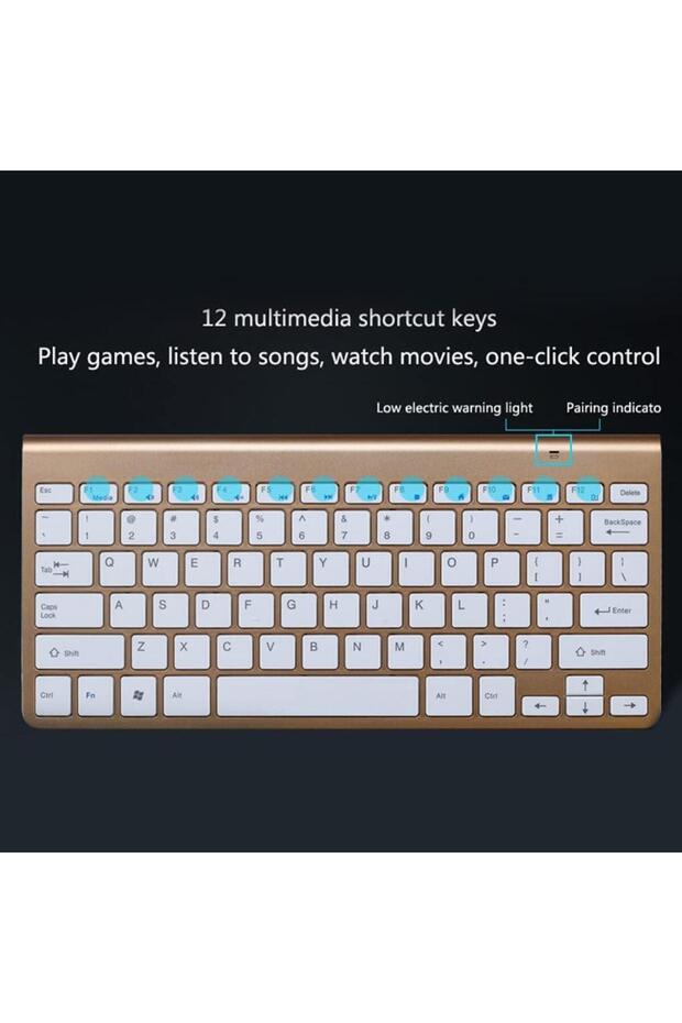 Technopc Ultrapad Ruby W10 10.1" Uyumlu Kablosuz Wireless Pilli Türkçe Q Klavye - Altın - 5
