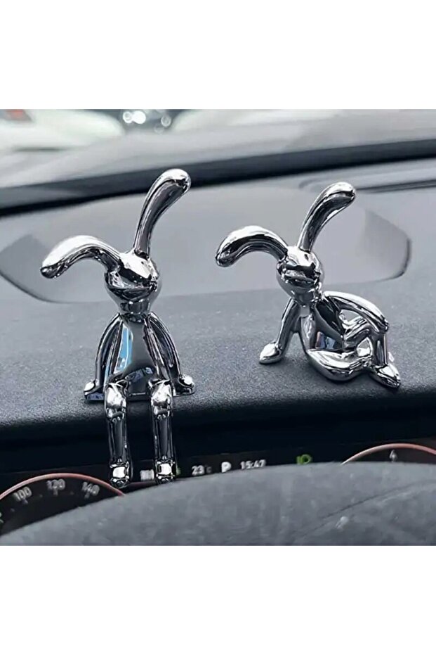 Silver 2pcs 2PC Long-Eared Rabbit Double Statue Cartoon Decoration Accessories Living Room Bedroom C - 1