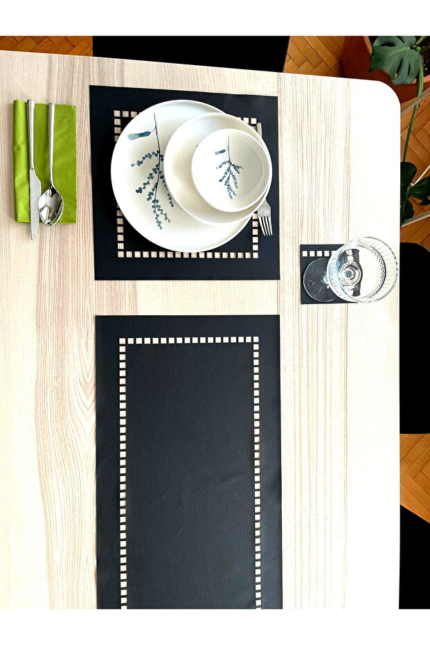 Kare Desenli Supla (siyah) (2 Supla + 2 Bardak Altlığı) - 2