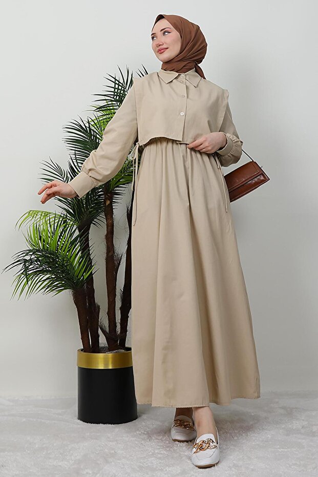 Capes Drawstring Dress Beige