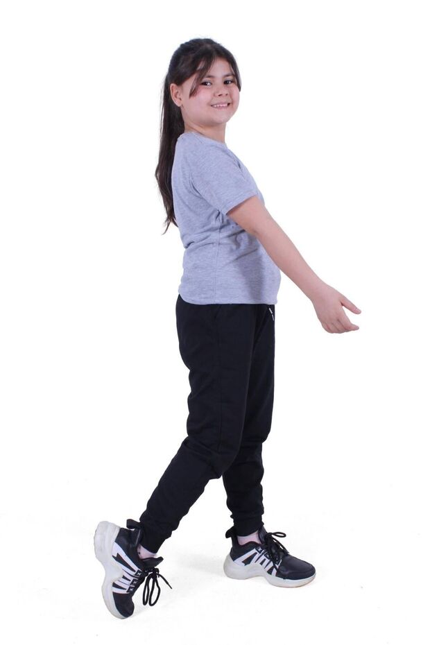 Solid Color, No Pattern, Elastic Waist Bottom-Top Girl's T-shirt Tracksuit Set
