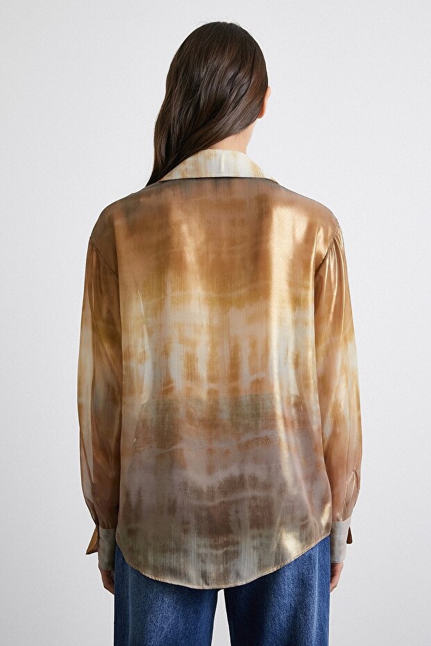 قميص مجعد منقوش باللون الكاكي - 6