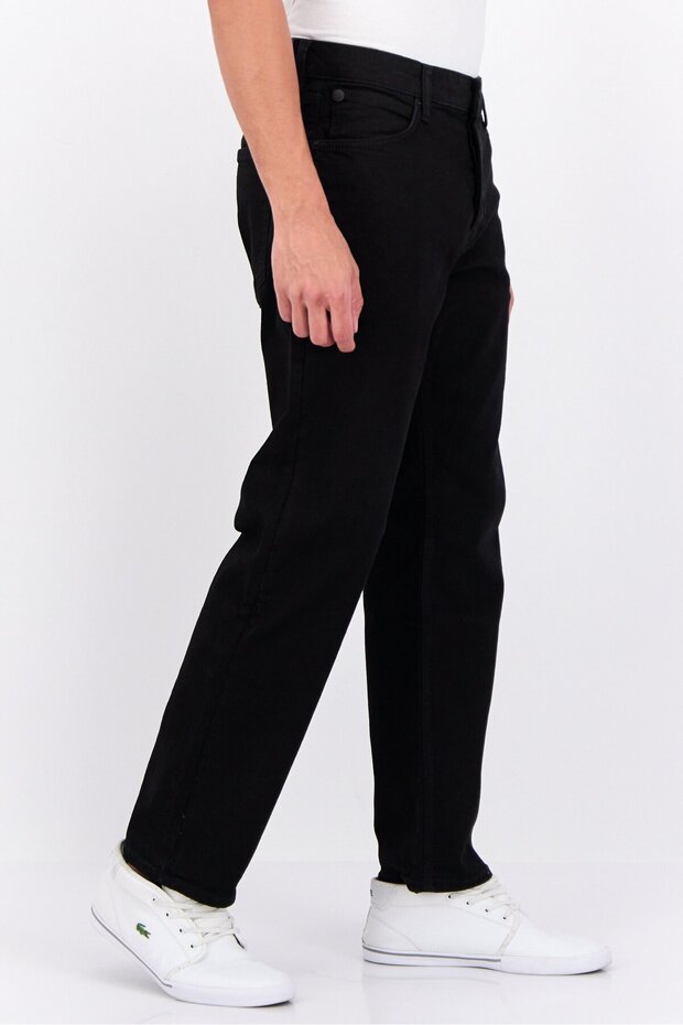 بنطلون جينز رجالي مطاطي بقصّة عادية، أسود - 2