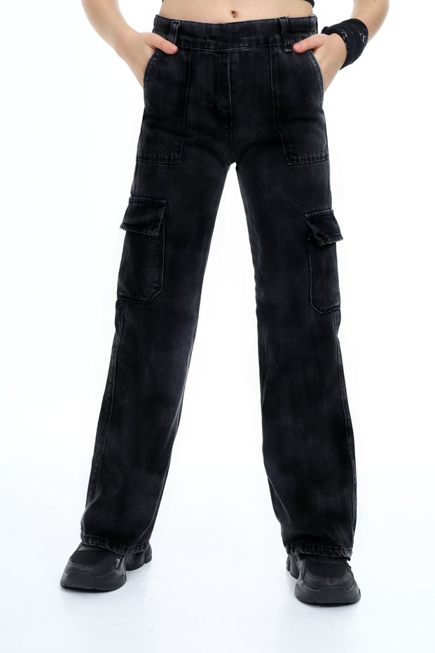 Girl's Cargo Pocket Elastic Waist Jean Pants 8-12 Years Mnx217