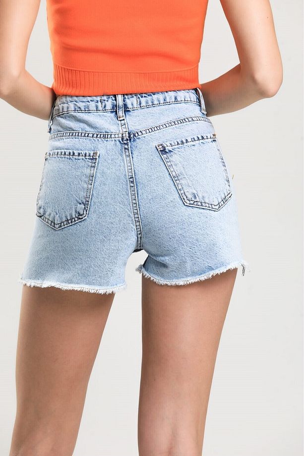 2050 Kadın Püsküllü Paça Jeans Denim Kot Şort - Kar - 4