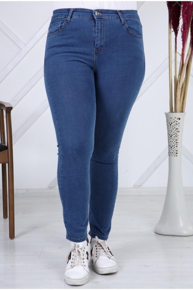 2039 Women's Lycra Slim Fit Plus Size Jeans Denim Trousers - Blue