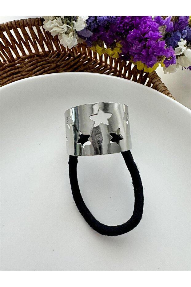 Silver Star Patterned Metal and Rubber Buckle