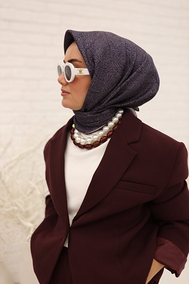 Sarmaşık Desen Twill İpek Eşarp - 1