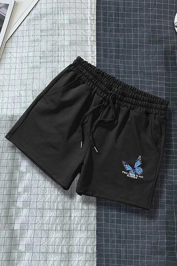 Unisex Kelebek Baskılı Renkli Basic Şort - 1