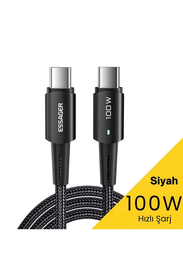 Led Işıklı 3metre 5a 100w Type C To Type C Şarj Kablosu Örgü Kopmaz Kablo Şarj Akım Koruma - 2