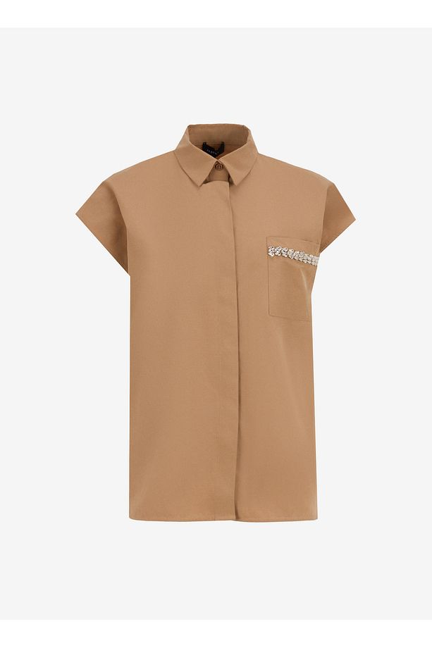 Loose Fit Gömlek Yaka Düz Deve Tüyü Kadın Gömlek F5SL-GML0324 - 1