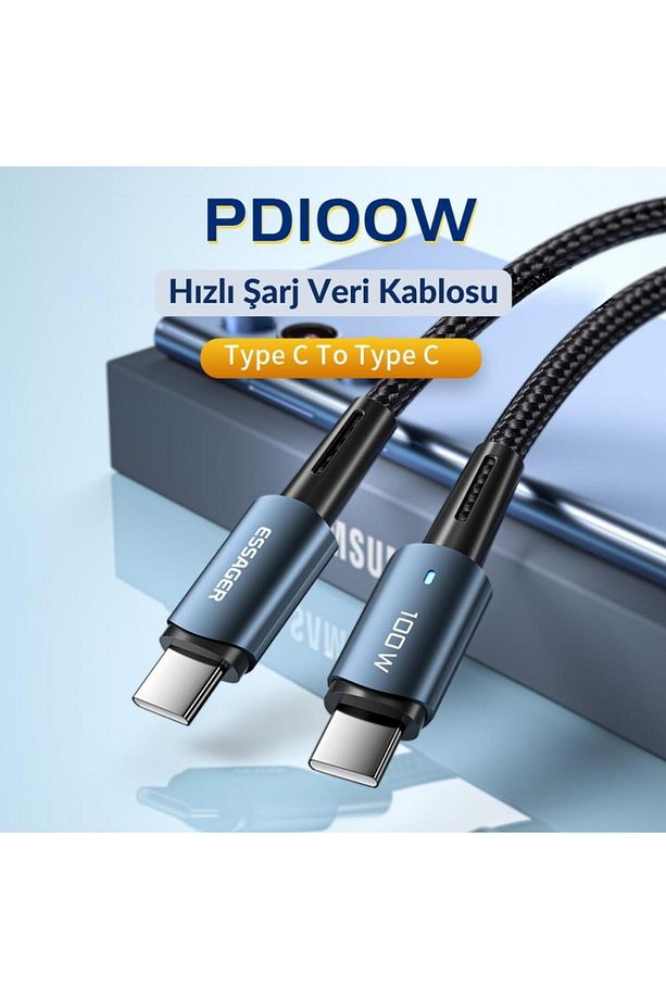 Led Işıklı 3metre 5a 100w Type C To Type C Şarj Kablosu Örgü Kopmaz Kablo Şarj Akım Koruma - 6