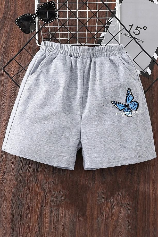 Unisex Kelebek Baskılı Renkli Basic Şort - 1
