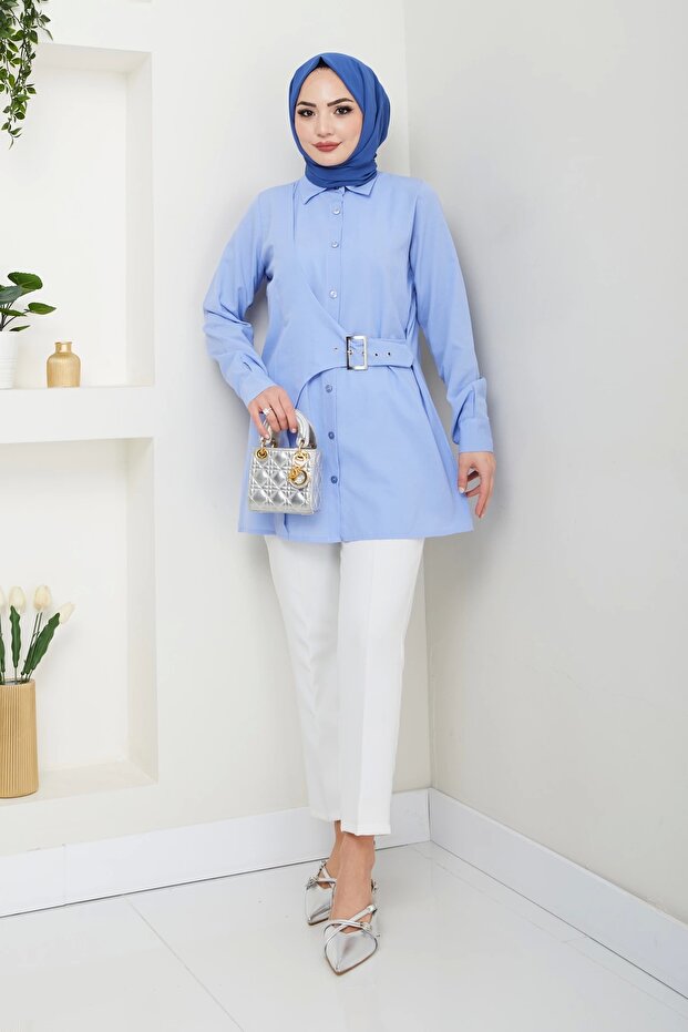 Buckle Design Shirt - Baby Blue / Ü0101