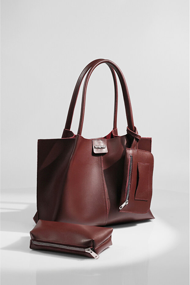Women's Burgundy Wallet and Makeup Bag Hand and Shoulder Bag