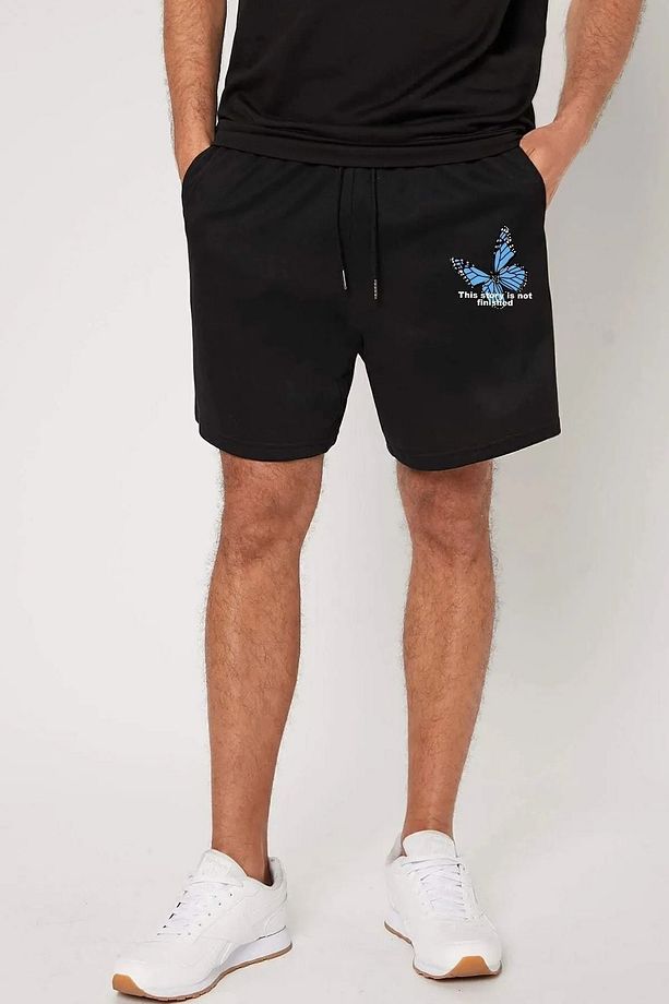 Unisex Kelebek Baskılı Renkli Basic Şort - 3