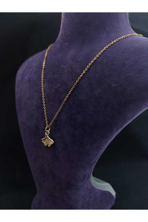 Ginkgo Yaprağı Figürlü Altın Kaplama Taşsız Çelik Kolye - 4