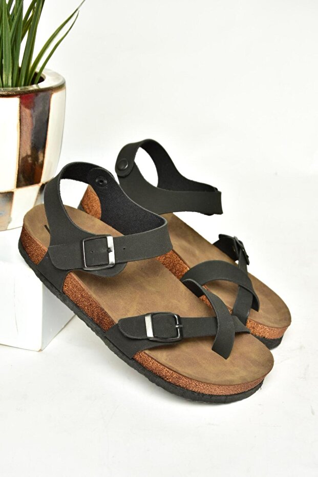 H 777786002   Damensandalen aus schwarzem Wildleder - 8