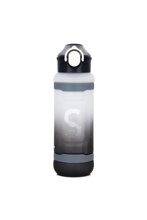 Water Bottle 1000ml with Straw- Black